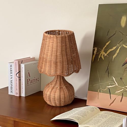 Ziqqeelam Rattan Table Lamp for Bedroom, Boho Small Table Lamps for Bedside, Farmhouse Mini Small Table Lamps for Small Spaces for Kitchen Counter, Bookshelf, Nightstand, Bedroom, Kids Dorm - Image 5
