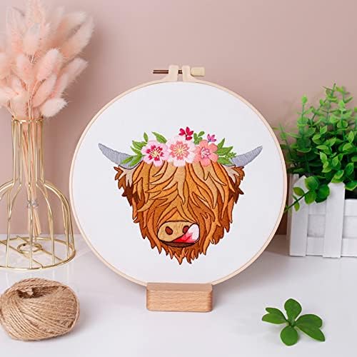 Louise Maelys Highland Cow Stamped Embroidery Kit Floral DIY Craft - Image 6