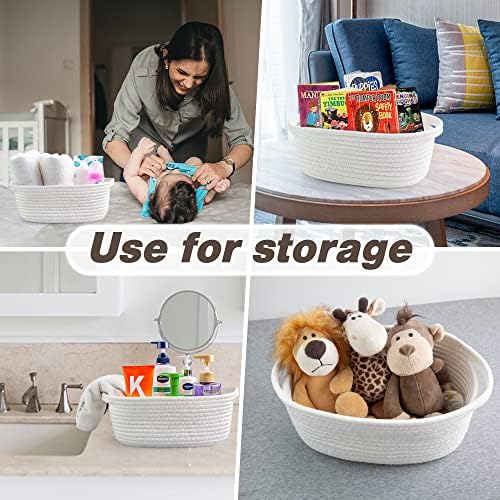 Pro Goleem Small Woven Basket with Gift Bags and Ribbons Durable Baskets for Gifts Empty Small Rope Basket for Storage 12"X 8" X 5" Baby Toy Bin with Handles, White - Image 5