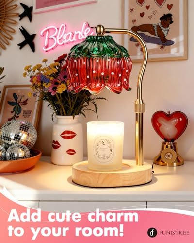 Funistree Flower Candle Warmer Lamp with Timer, Dimmable Candle Lamp Warmer, Christmas Birthday Gifts for Women Mom Her, Housewarming Home Decor, Lotus Wax Warmer for Yankee Candles - Strawb Flower - Image 5