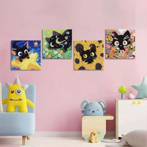 ICYANART 4 Pack Cat Diamond Art Painting Kits for Kids Age 6-8-12 6x6 Inch - Image 2