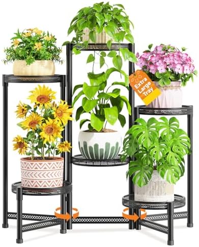LASZOLA Plant Stand Indoor Outdoor Tall with 10 Inch Larger Tray, Black by LASZOLA