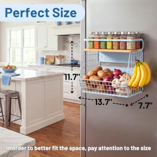 Magnetic Shelf for Fridge with Wood Lid, Fruit Potato and Onion Storage Bins, Pantry Organizers & Storage, Large Container Magnetic Spice Rack for Refrigerator, Kitchen Counter, Cabinet (Blue, 1) - Image 3