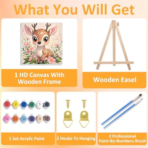Deer Paint by Numbers Kit for Kids, 8x8 inch - Image 4