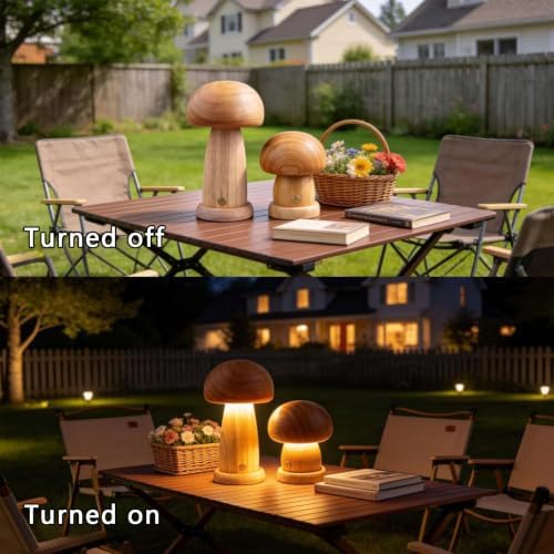 Cordless Wooden Mushroom Lamp, Rechargeable,LED Table Lamp - Image 4