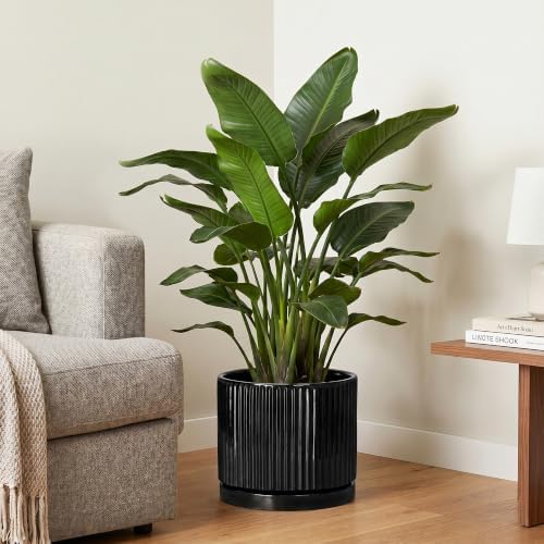 10 Inch Flower Pot, Ceramic Planter, Round Plant Pots, Black - Image 4