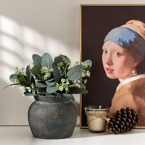 SIDUCAL Ceramic Flower Vase with Wide Mouth Lace, 5.1 Inch Pottery Rustic Farmhouse Boho Vases, Small Terracotta Vase for Home Decor, Table, Living Room, Bathroom, Shelf, Wedding, Bronze - Image 6