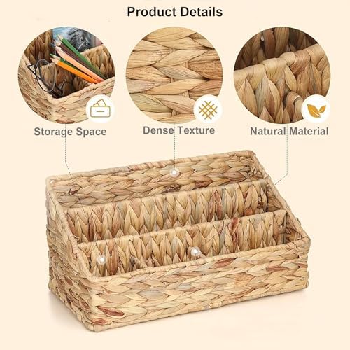 Desk Organizer – Countertop Mail Organizer, Magazine Holder, Boho Decor Water Hyacinth Desk Mail Holder for Home Office, Farmhouse, 12.6" L x 6.7" W x 6.3" H - Image 4