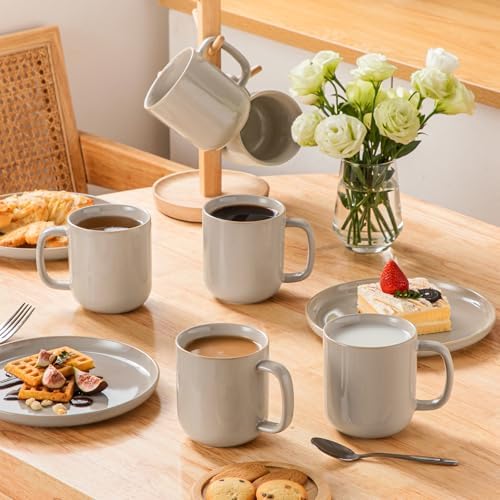 vancasso 16 oz Coffee Mugs Set of 6, Large Ceramic Mug with Handle, Unique Glaze Coffee Cups for Latte, Cappuccino & Hot Cocoa, Dishwasher & Microwave Safe, Gray, Series PLAYA - Image 5