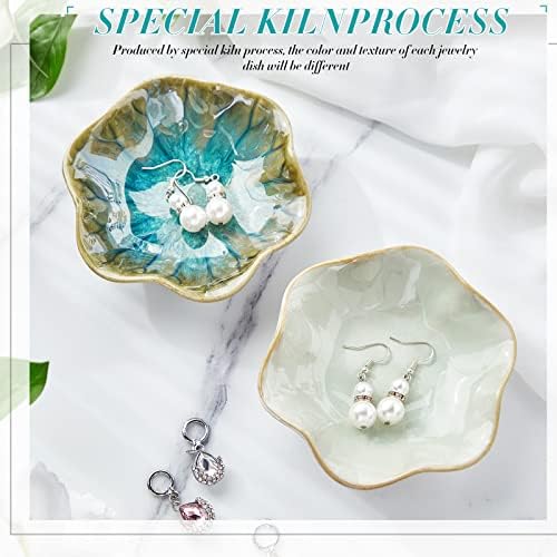 Meekoo 2 Pcs Lotus Leaf Ceramic Trinket Dish Ring Holder Green - Image 3