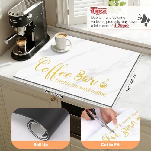 Findosom Dish Drying Mat, 18" x 24" Super Absorbent & Hide Stain Coffee Mat, Cuttable Drying Mat for Kitchen Counter, Coffee Bar Accessories, Under Dish Rack, Coffee Maker, Espresso Machine, White - Image 4