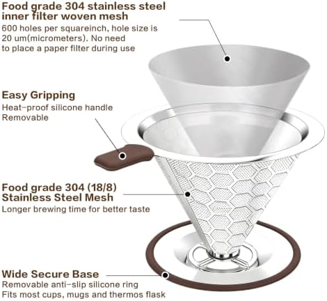 Pour Over Coffee Maker Dripper 600 Mesh Reusable Coffee Filter - Image 6
