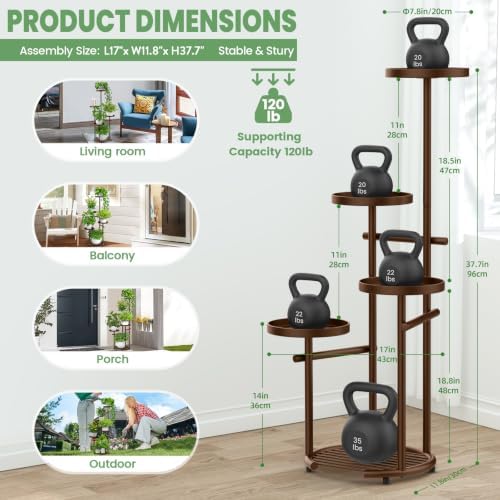 TOSKING Tall 5-Tier Round Metal Corner Plant Stand Indoor, Anti-Tip, Brown - Image 3