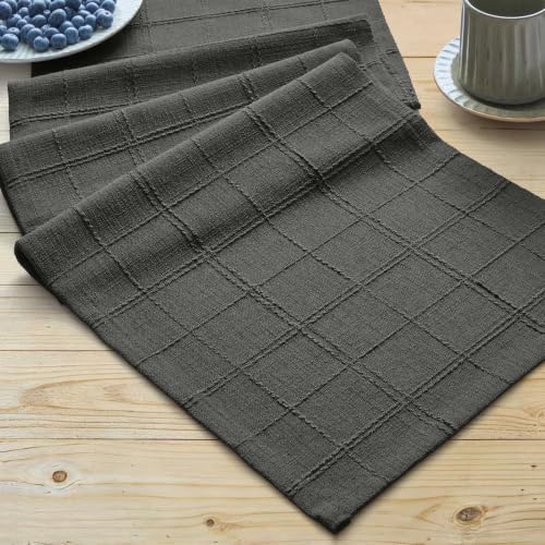 ZeeMart Linen Checked Farmhouse Table Runner, 13x72 Inches Charcoal by ZEEMARTONLINE