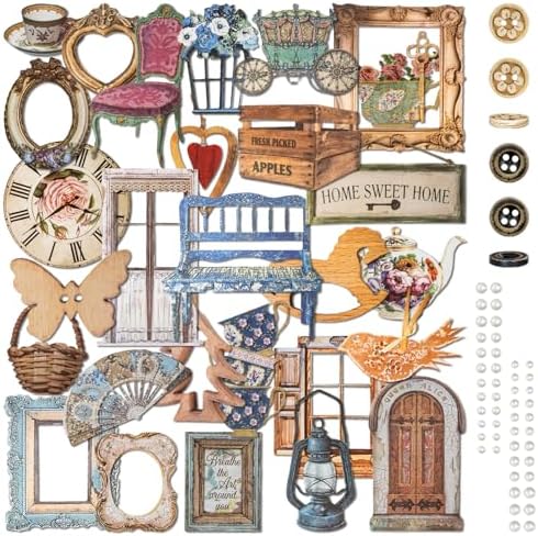 Mayplous 2-Pack Vintage Scrapbook Sticker Set – Sewing Themed Die-Cut Decal & Journal Stickers with Cord, Bowknot & Button for Junk Journals, Handicrafts & Decoupage (Michelle) by Mayplous