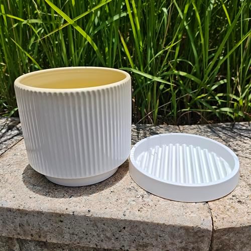 Cuteforyou 5.1 Inch Modern Textured Ceramic Succulent Planter Pot – Perfect for Small Plants, Cacti & Desk Decor – Lightweight & Durable，Yellow - Image 7