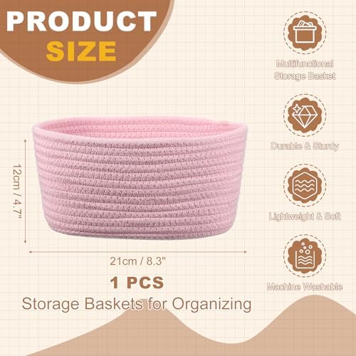 uxcell Small Woven Basket, 8.3x5.9x4.7 Inch Rectangular Rope Basket Decorative Gift Chest Box Cute Mini Woven Storage for Organizing Shelf Storage Bedroom Home Decor, Light Pink - Image 2