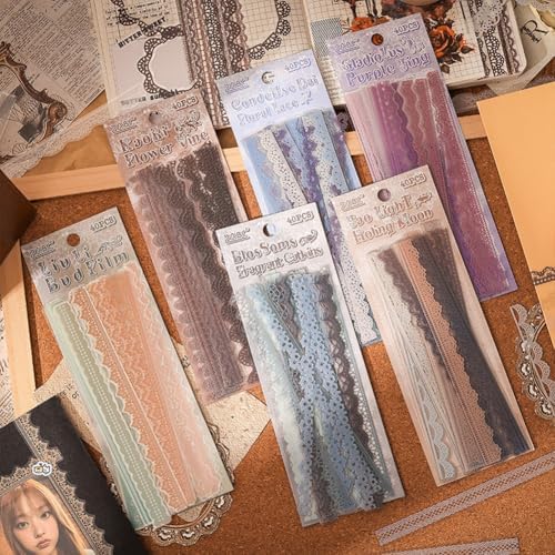 40 Pcs Transparent Lace Stickers for Scrapbooking Junk Journal Card Making Collage Diary Planner Notebook Letter Photo Album Craft Project Decoration, 5 Patterns - Image 3