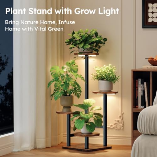 Homsorout Plant Stand Indoor with Grow Light,4-Tiered Tall Plant Stand Indoor, Metal Plant Shelf with Adjustable Light, Ideal for Living Room, Garden, Patio (Black Brown) - Image 2