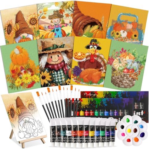 Cholemy 36 Pcs Paint and Sip Kit Gift for Adults 8''x10'',Fall Scarecrow by Cholemy