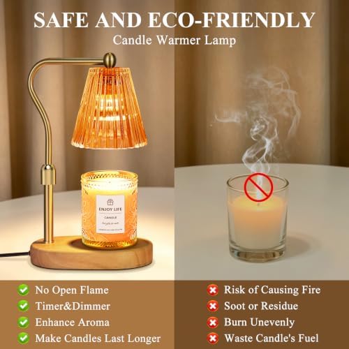 seenlast Red Candle Warmer Lamp with Timer Dimmer Adjustable Height,Mothers Day Gifts,Electric Wax Warmer Vintage Home Decor for Scented Jar Candles,Birthday Gifts for Women - Image 6