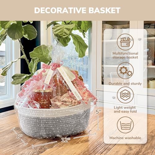 CHICVITA Small Rope Gift Basket Empty with Bags & Ribbon to Fill, Grey - Image 6