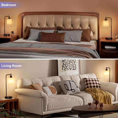 Industrial Touch Bedside Lamps for Bedrooms Set of 2 - 3-Way Dimmable Nightstand Lamps with USB C+A Ports and Outlet, Table Lamps with Opal Glass Shade for Living Room, Desk Lamps for Home Office - Image 5