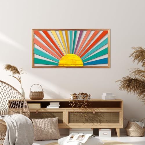 IARTTOP Large Boho Sun Wall Art Framed Wooden Art Wall Decor Colorful Rainbow Geometric Line Sunshine Artwork for Living Room Bedroom Office 16x32 Inch - Image 3