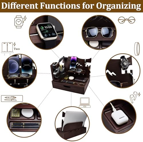Nightstand Organizer for Men with Big Drawer Gift for Men Espresso - Image 4