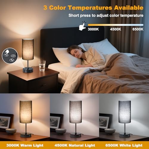 Unicozin Table Lamp with 3 CCT (3000K/4500K/6500K), Stepless Dimmable Bedside Lamp with 7 Color Changing, Modern Nightstand Light with Black Shade for Bedroom, Kids Room, Home, Office - Image 4