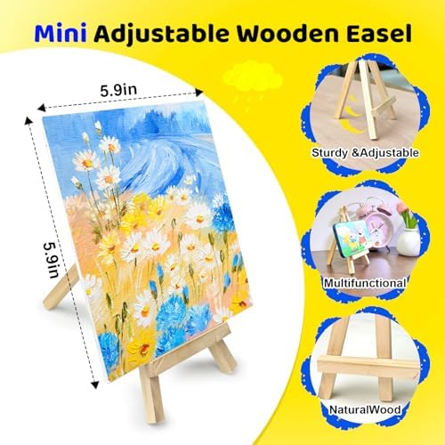 DUA MAIGA 10 Set Mini Acrylic Paint Kit, 5.9In Canvas Boards for Painting with 6.5" Easel, Acrylic Paint Strips, Painting Brushes, Mini Canvas and Easel Set for Kids Artists Beginner Gift Party (160) - Image 2