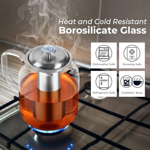Aquach 68oz Glass Teapot with Thermometer, Stovetop Safe Tea Pot - Image 3