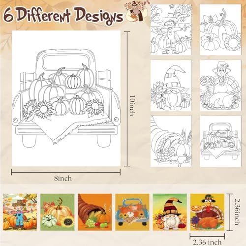 Dinifee 6 Pack Pre Drawn Canvas for Painting Pre Printed Canvas Kit 8 x 10 Inch Stretched Cotton Paint and Sip Set for Adults Couple Party Graduation Summer Date Night(Thanksgiving) - Image 3