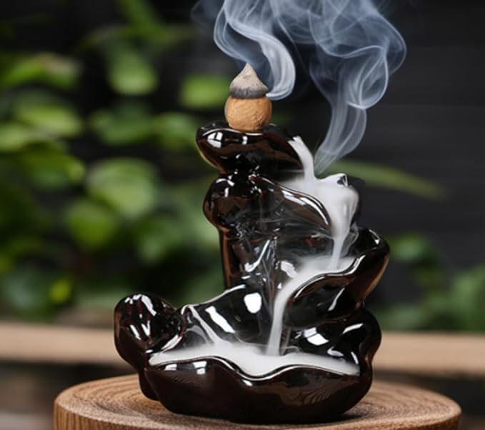Waterfall Incense Burner, Lotus Backflow Incense Holder Ceramic Censer Cones Sticks Porcelain Holder with 60 Free Mixed Aromatherapy Cones - Image 3