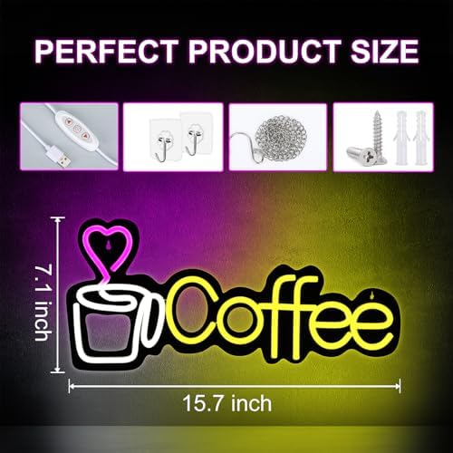 Coffee Neon Sign for Business,High Brightness Dimmable 5V USB - Image 2