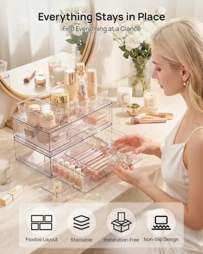 Vtopmart 12-Pack Clear Makeup Organizer Set with Drawer Organizer Bins - Image 3