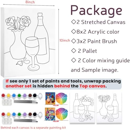 2 Pack Canvas Painting Kit Adults Pre Drawn Canvas Date Night Still Life - Image 5