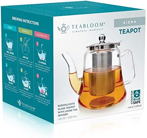 Teabloom Siena Borosilicate Glass Teapot – Stain-Free, Heatproof Tea Maker With Removable Loose Tea Infuser – 40 oz (4-5 Cups) - Image 4