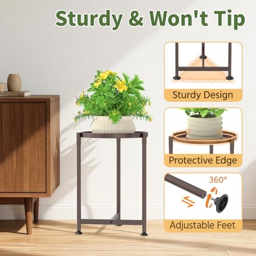 LASZOLA Metal Small Plant Stand Indoor Tall with 11 Inch Large Tray, Brown - Image 4