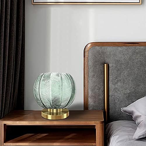 Gold Desk lamp Bedside Table Lamps Green Ribbed Glass Shade mid Century Modern lamp Globe Table lamp nightstand lamp Small Table lamp for Bedroom Living Room Office - Image 3