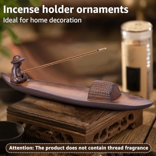 Incense Holder with 2 Holes, 10" Length Ceramic Incense Stick Holder Minimalist Ash Cather Tray Indoor Decoration for Home Office Room Yoga (Coffee) - Image 4