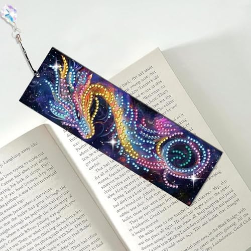 5D DIY Diamond Art Bookmarks Kit Dragon 6 PCS Acrylic Diamond Painting Bookmarks Kits with Tassels Double Side, Rhinestone Crafts Decoration Gift Set for Book Lovers Beginners & Adults (Partial Drill) - Image 6