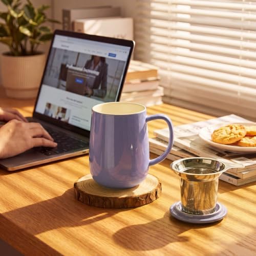 Sweese 20 oz Porcelain Tea Mug with Infuser and Lid, Purple Tea Cup - Image 4