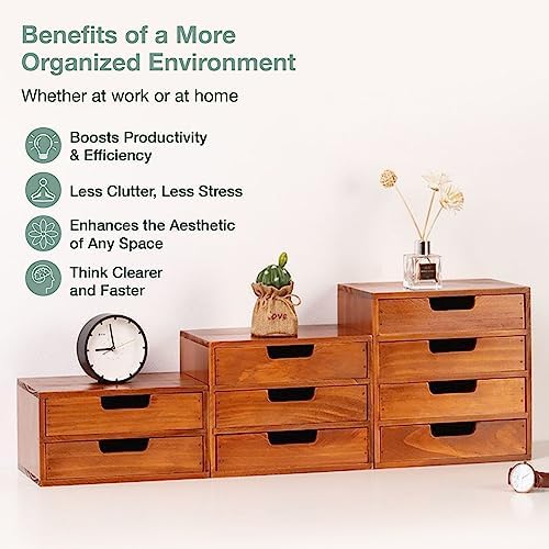 4 Drawer Desktop Storage Organizer in Modern Wood Design (9.8”x6.9”x 9.8”) 4-Drawer Stackable Drawer Unit - Vanity Accessories Organizer (1-Pack) - Image 5