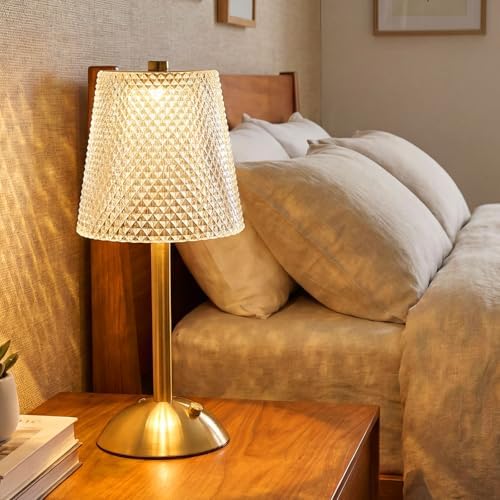 Liliful 2 Pcs Cordless Table Lamp LED Touch, Gold, Crystal Cut Style - Image 5