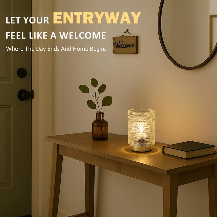 Small Battery operated Lamp with Timer for Bedside/Coffee Table/Book shelf Decor,Cordless Aesthetic Lamps with Warm Moody Lighting for Home Decor/Dorm/Entryway/Cubicle/Bathroom/ Patio Decor(Clear) - Image 4