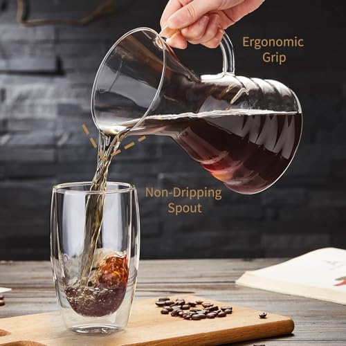 Unbreakable - Pour Over Coffee Maker with Permanent Stainless Filter 40 fl oz, Thickened Heat-Resistant Borosilicate Glass Dripper Coffee Brewer, Stovetop Safe - Image 2