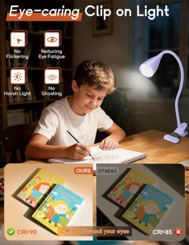 Reading Light for Book in Bed, Clip on Light Desk Lamp with Adapter Purple - Image 4
