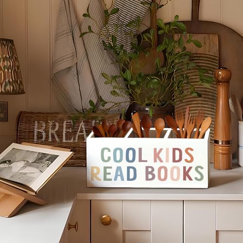 Book Lovers Gifts Pen Holder, Book Reader Gifts Pencil Holder for Desk, Boho Cool Kids Read Books Wooden Box Sign Decorations for Reading Room Corner Nook Classroom Desk Tabletop - Image 6