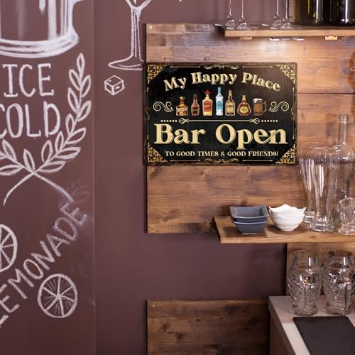 Putuo Decor Home Bar Sign, Retro Metal Tin Sign, My Happy Place Bar Open, 12 x 8 Inches - Image 5